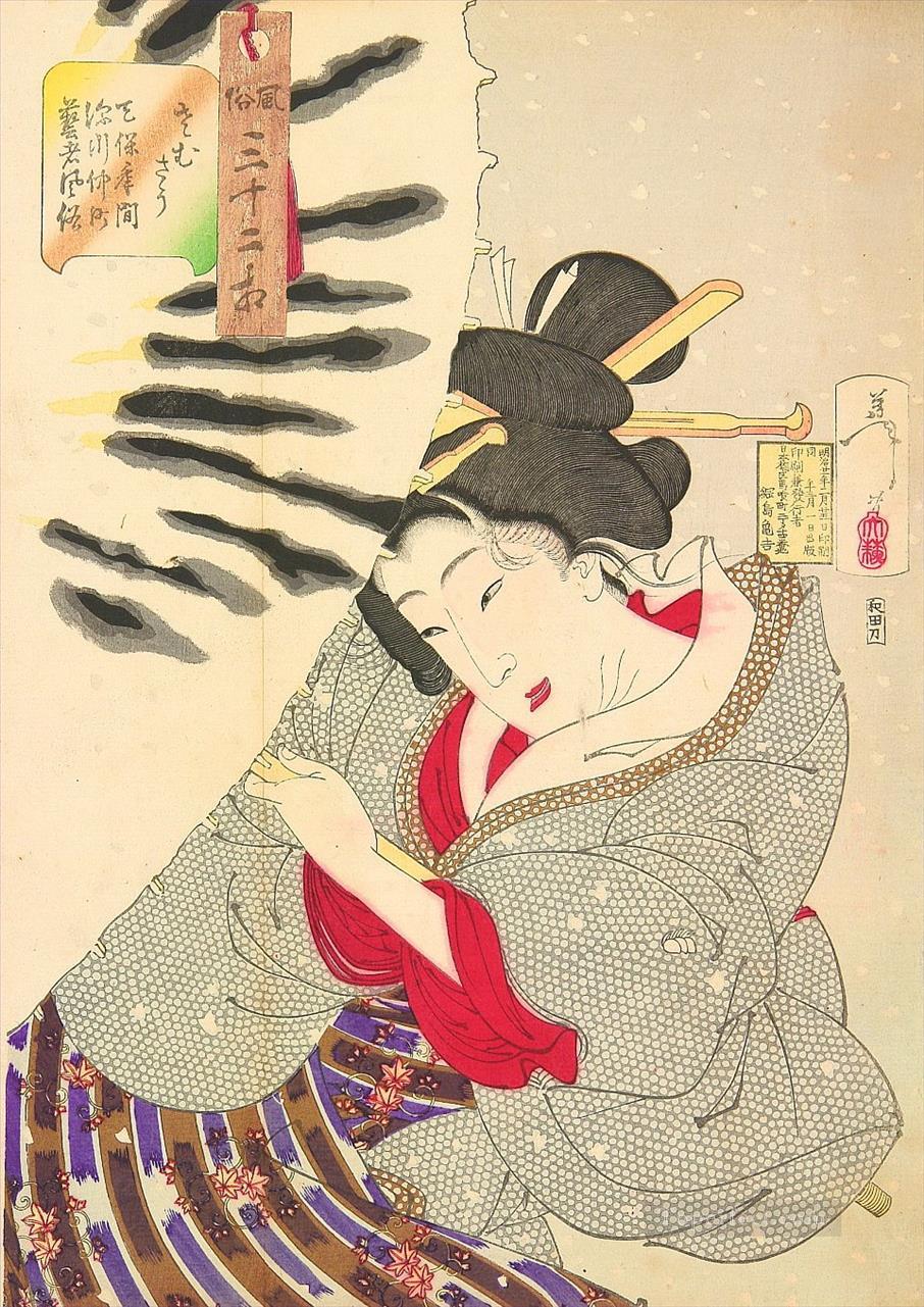 the appearance of a fukagawa nakamichi geisha of the tempo era Tsukioka Yoshitoshi beautiful women Oil Paintings